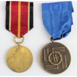 German SS 8 year long service medal, with a Spanish Blue Division Nazi Medal, ring maker marked. (