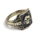 German SS Mans finger ring, Meine Ehre Heist Treue motto, .800 silver and DRGM/SS marked