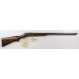 Double barrelled 12 Bore Hammer Shotgun, back action locks, Dolphin hammers. Worn but tidy