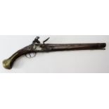 Continental flintlock holster Pistol, most likely of Turkish origin, circa 1800. Brass decorated