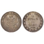 Poland, Russian Empire, silver 10 Zlotych (1-1/2 Rubles) 1837 MW (Warsaw), C# 134, VF