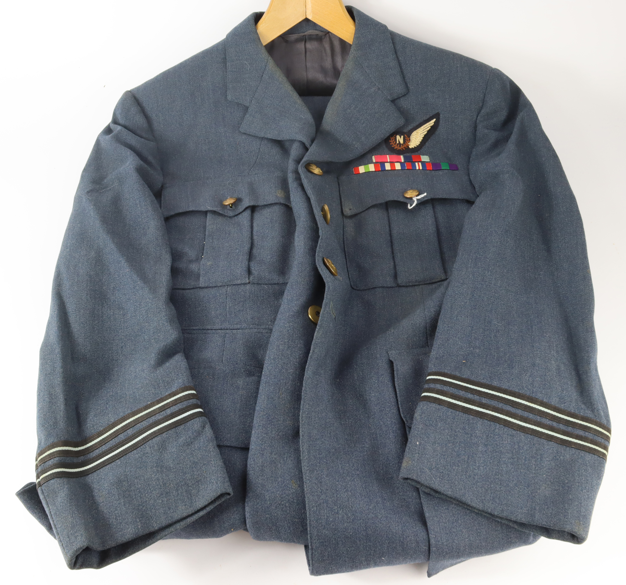 RAF Navigators uniform, hat, jacket and trousers complete with brass Kings crown buttons,