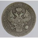 Poland, Russian Empire, silver 10 Zlotych (1-1/2 Rubles) 1836 MW (Warsaw), C# 134, Fine.