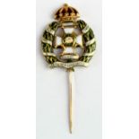 Sweetheart badge/Stickpin unmarked 9ct. gold & enamel Rifle Brigade (The Prince Consort's Own) -