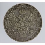 Poland, Russian Empire, silver 10 Zlotych (1-1/2 Rubles) 1836 MW (Warsaw), C# 134, aVF