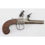 Flintlock boxlock, turn off barrelled pocket pistol, barrel 2.5", left hand side plate plain,