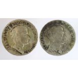Poland, Stanislaus II Augustus, silver 8 Groschen (2 Zlotych) (2) KM#209.1: 1792 MV nVF, and 1794 MV