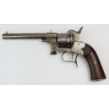 Belgian "Mariette" pinfire Revolver, 6 shot unfluted cylinder, SN:502. Fixed rear sight, post