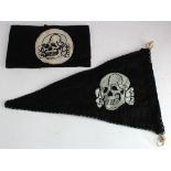 German Nazi Deaths head car pennant and armband.