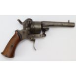 Belgian pinfire pocket revolver, barrel 3.5", 6 shot unfluted cylinder, calibre 8mm. Working