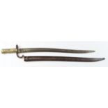 Bayonet a French Chassepot dated 1873 with good fitting scabbard but mismatched numbers