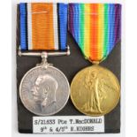 BWM & Victory Medal to S-21633 Pte T N MacDonald R.Highrs. Wounded 1916. Served with 9th and 4/5th