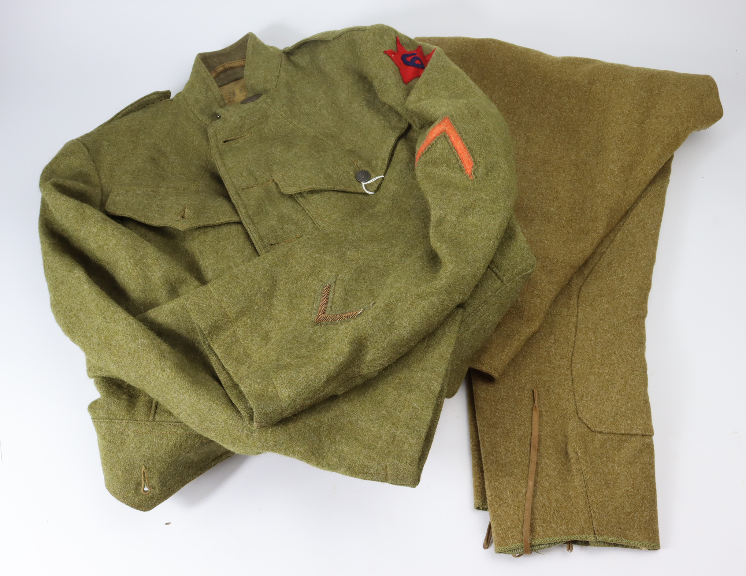 WW1 US Army enlisted mans uniform jacket and trousers with 6th Infantry division formation sign