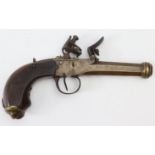 Belgian brass framed and barrelled boxlock travelling Pistol, octagonal barrel 3", with cannon