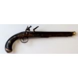 Eastern Flintlock Pistol of Turkish origin, circa 1820, barrel 10" with gilt brass chasing along the