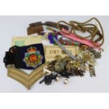 Military including badges, post cards model canons, medal bars etc. (Qty)