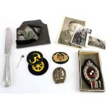 German WW1 and WW2 Luftwaffe items etc, inc Observers Badge, Goggles, photos, stick pin, cutlery,