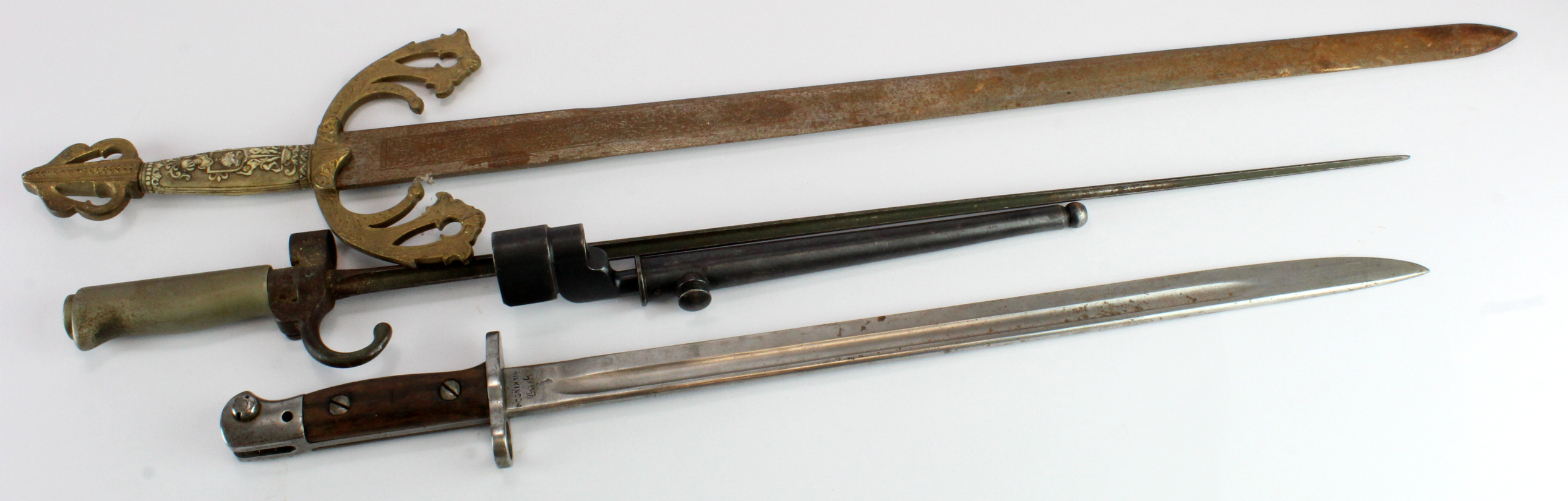 KEDVII Sword with metal scabbard, a Wilkinson '07 Bayonet without scabbard, a French M1886/93/16 - Image 2 of 2