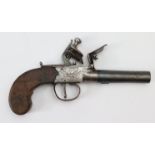 Flintlock boxlock, turn off barrelled pocket pistol, barrel 2 3/4" approx, centrally mounted ring