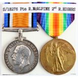 BWM & Victory Medal to S-18276 Pte R McAlpine R.Highrs. Served 2nd Bn. (2)