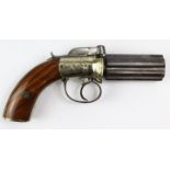 Pepperbox Revolver, 120 Bore (.339) 6 shot, circa 1840/1850. Butt strap and frame decorated with