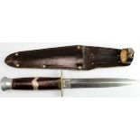 FS type 6" fighting knife by William Rogers of Sheffield. Leather washer hilt, in its original