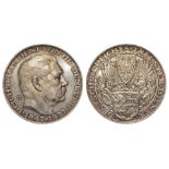 Germany, Weimar Republic silver specimen "Hindenburg" medallic 5 Marks 1927-D. Struck to commemorate