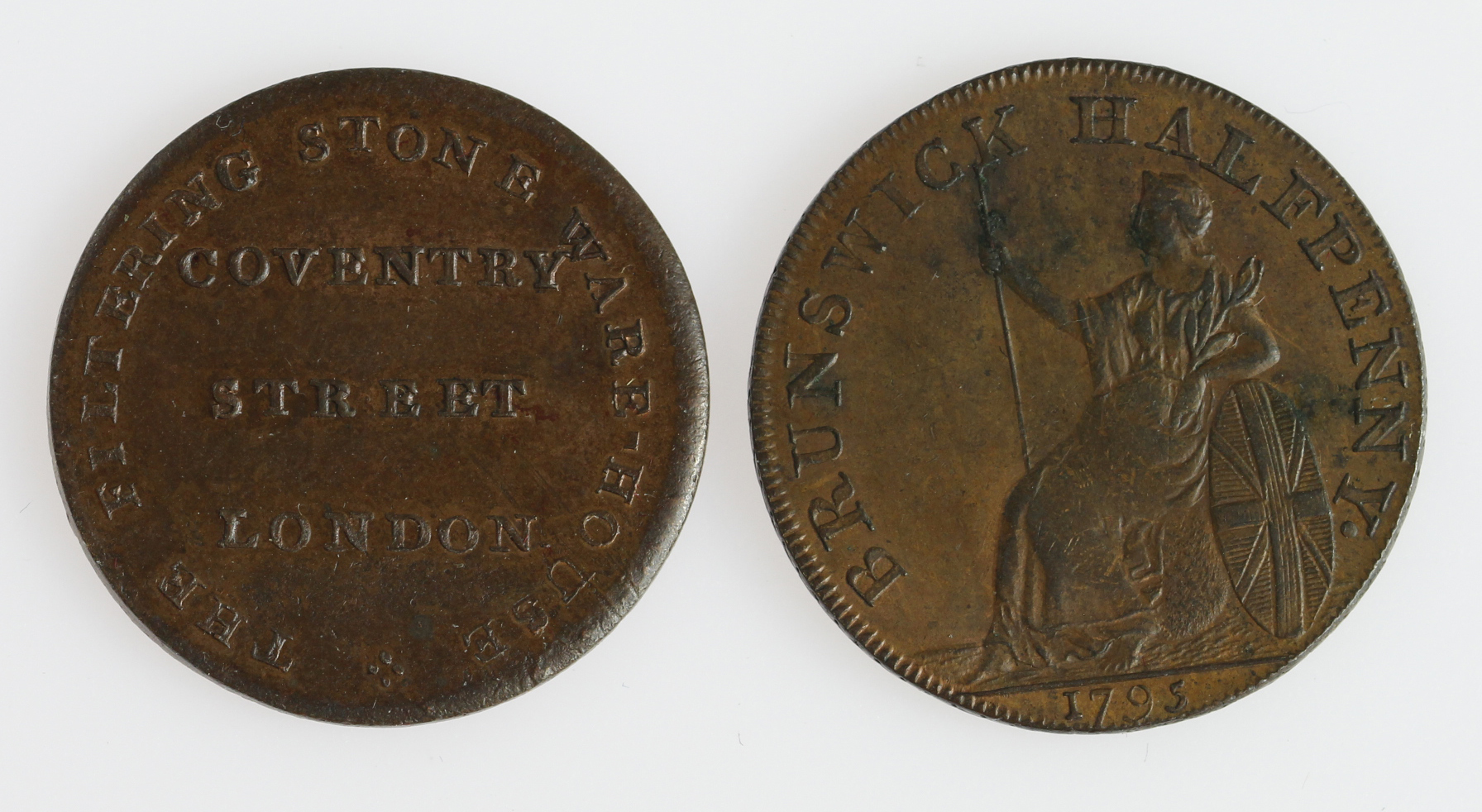 Tokens, 18thC (2) Middlesex, Halfpennies: Kilvington's 1793 D&H #346 nEF, and Filtering Stone - Image 2 of 2