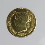 Spanish Philippines gold Peso 1861, KM# 142, 1.58g, ex-mount cleaned VF