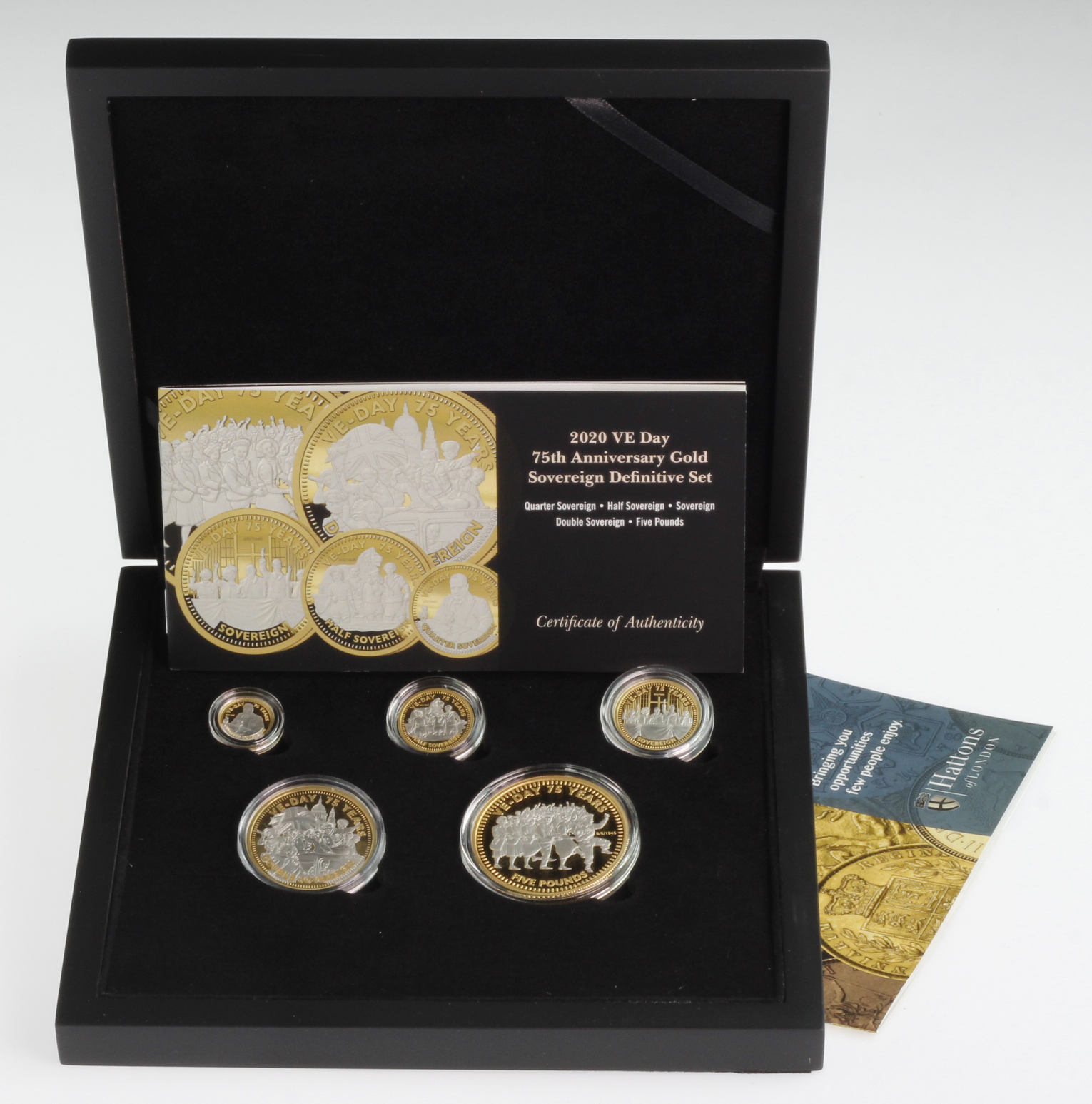 Alderney Five coin gold proof set 2020 (Five Pounds - Quarter Sovereign). Proof FDC In a "Hattons of