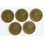 Sovereigns (5) All St George Melbourne Mint. 1882, 1883, 1885, 1886 & 1887 (YH). GF - GVF