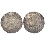 Spanish Netherlands silver Patagon 1636 mm. Hand (Antwerp), KM# 53.1, VF, weak in places.