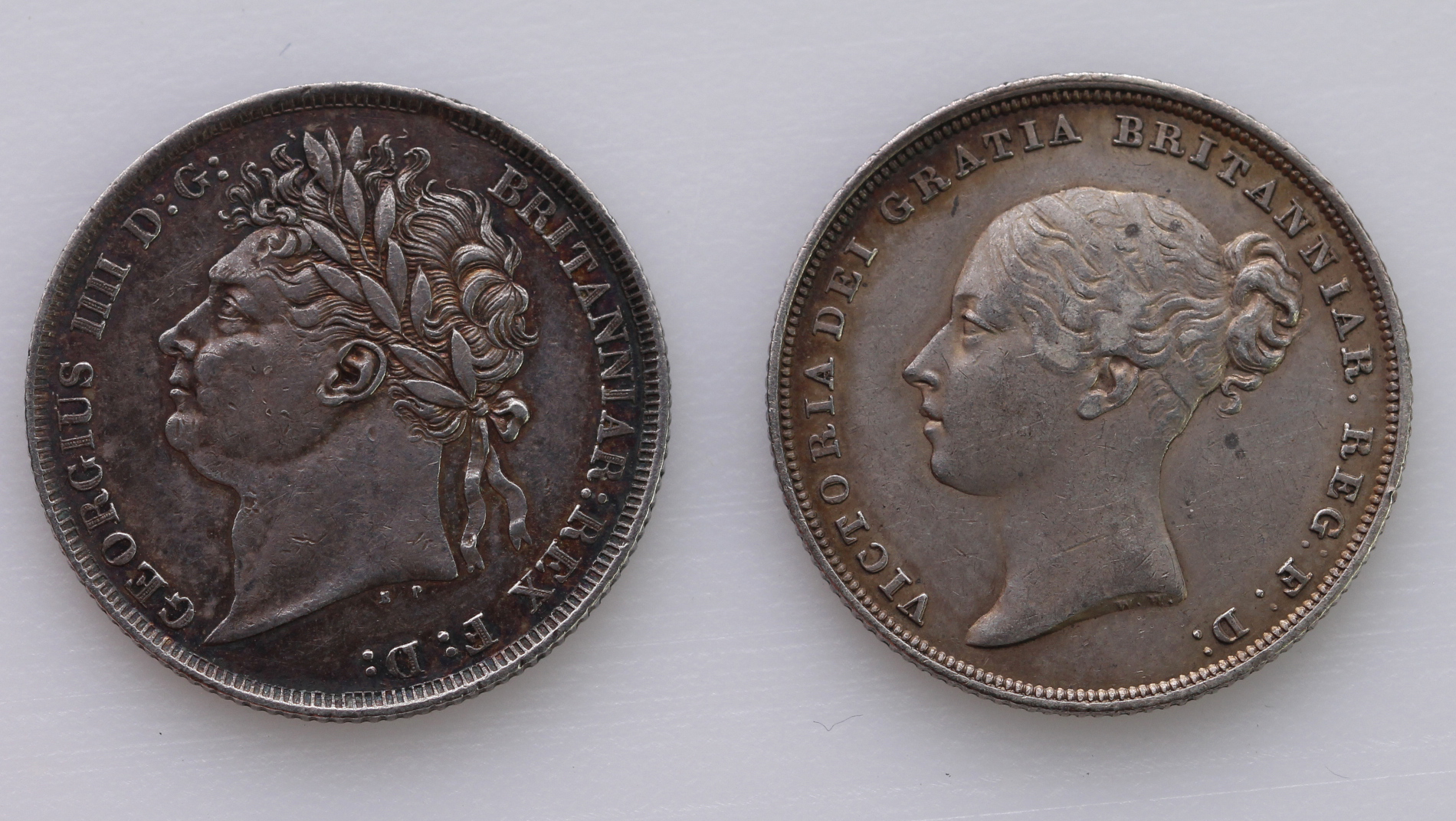 Shillings (2): 1825 shield, stop after P but not stop after B in initials, VF, along with 1838 GVF