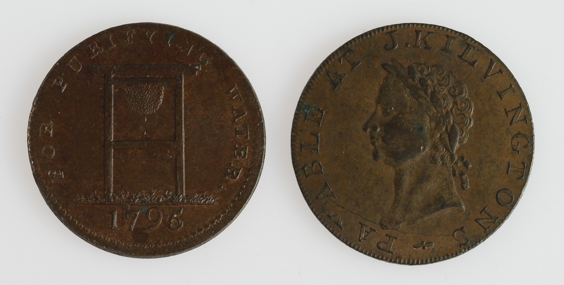 Tokens, 18thC (2) Middlesex, Halfpennies: Kilvington's 1793 D&H #346 nEF, and Filtering Stone