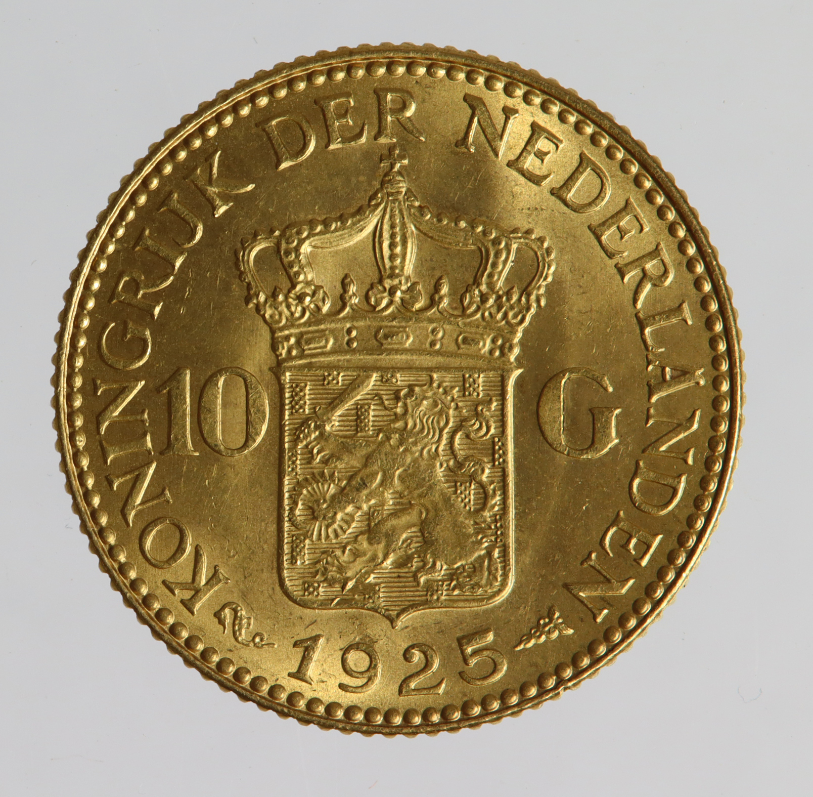 Netherlands gold 10 Gulden 1925 UNC (0.1947 troy oz AGW) - Image 2 of 2