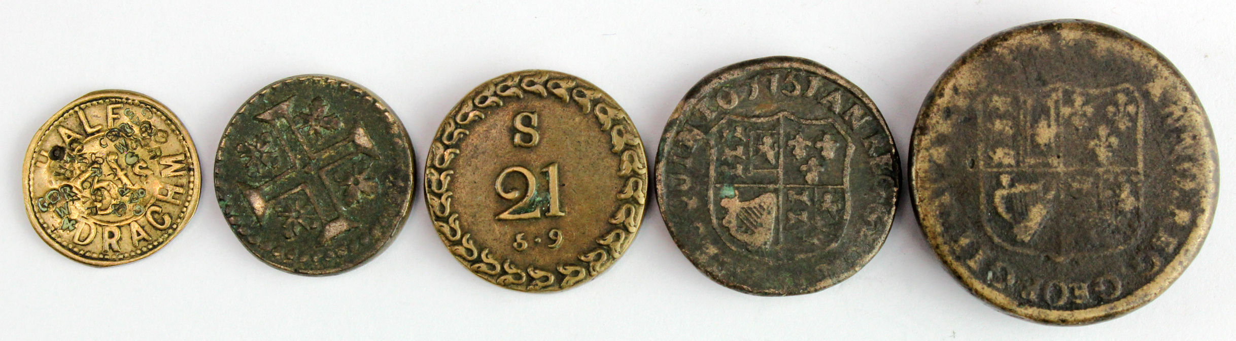 Coin Weights (5) - includes 2x standard George II Irish weights for a Dobra and 2 Guineas plus a - Image 2 of 2