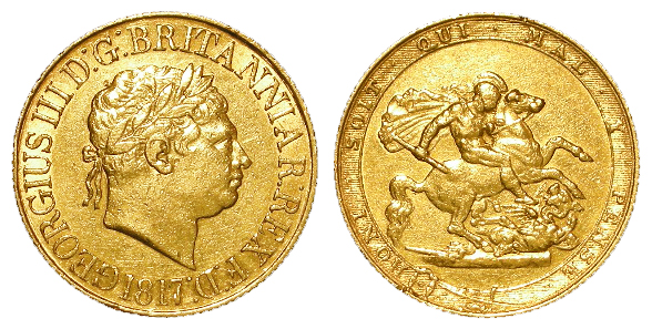 Sovereign 1817, S.3785, cleaned VF, couple of tiny edge nicks.