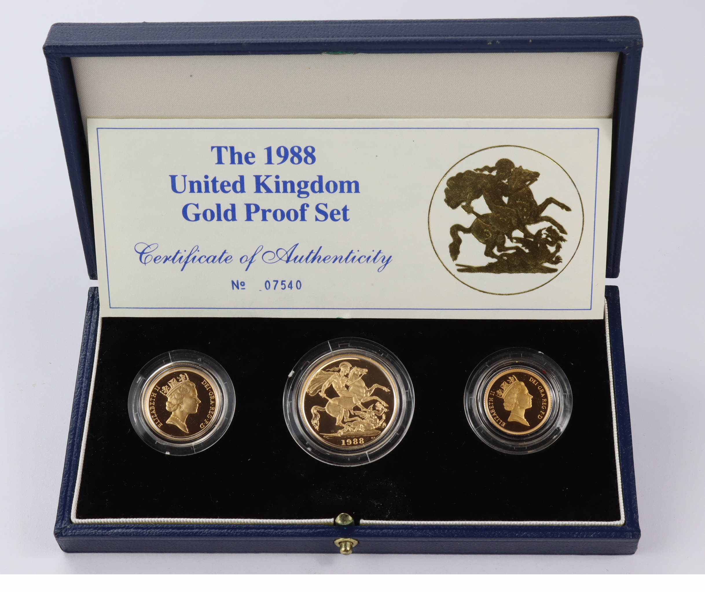 Three coin set 1988 (Two Pounds, Sovereign & Half Sovereign) FDC boxed as issued