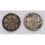 Italian State Lucca 2x billon silver Luiginos dated 1666 and 1668m KM# 33, patchy toned Fine.