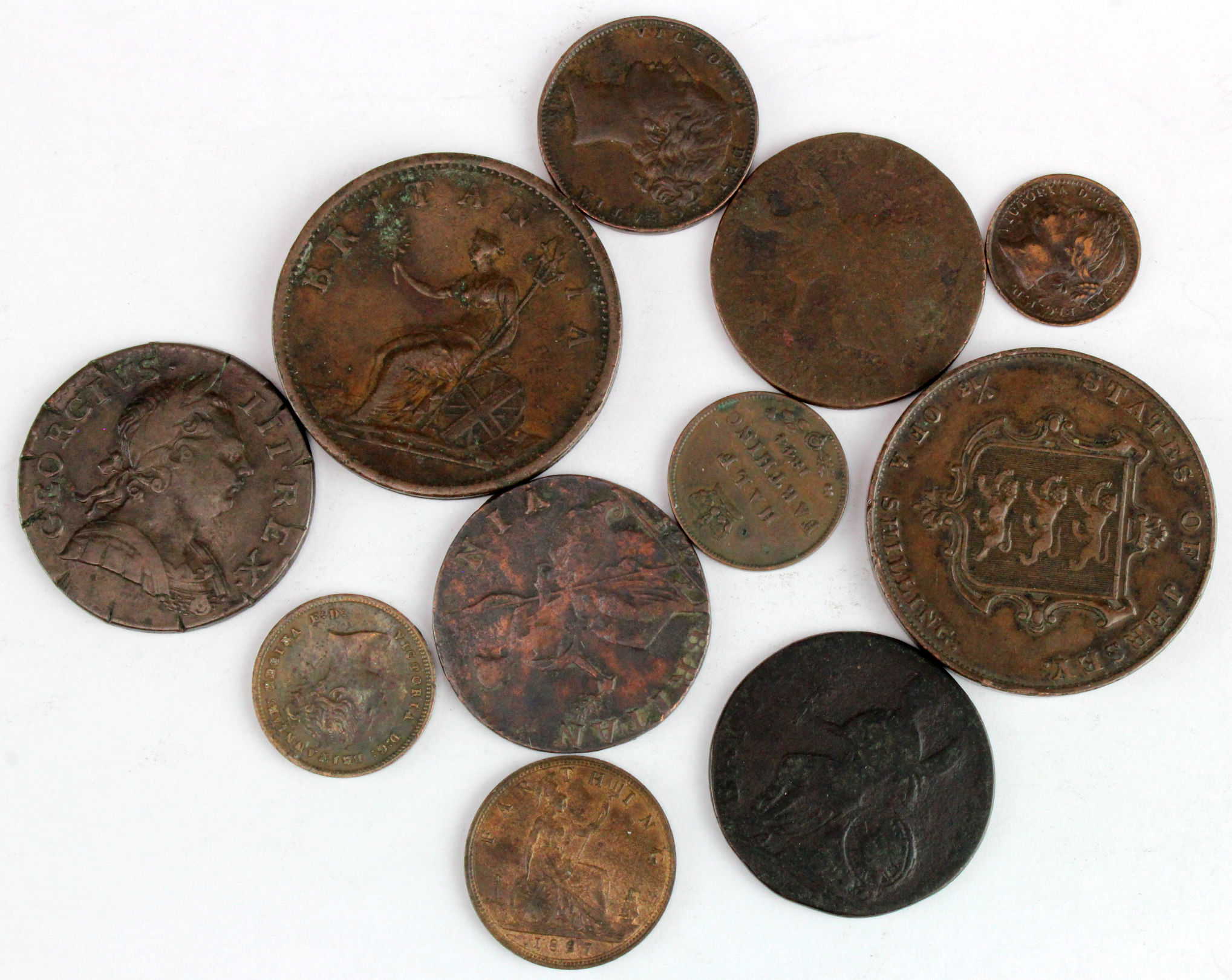 GB & Jersey (11) copper & bronze, 18th-19thC, mixed grade.