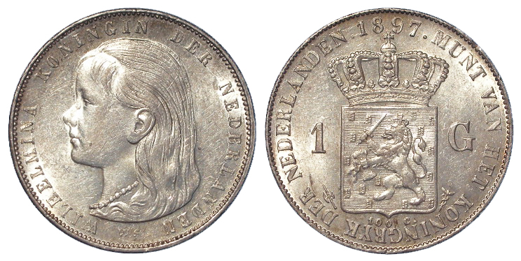 Netherlands 1 Gulden 1897 EF/GEF