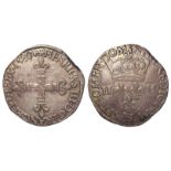 France, Henry III AR 1/4 Ecu 1580H, La Rochelle mint, 9.24g, GF-nVF