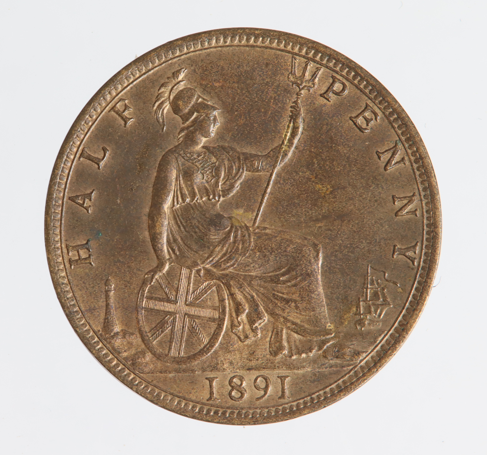 Half Penny 1891 lustrous GEF, tiny mark in field. - Image 2 of 2