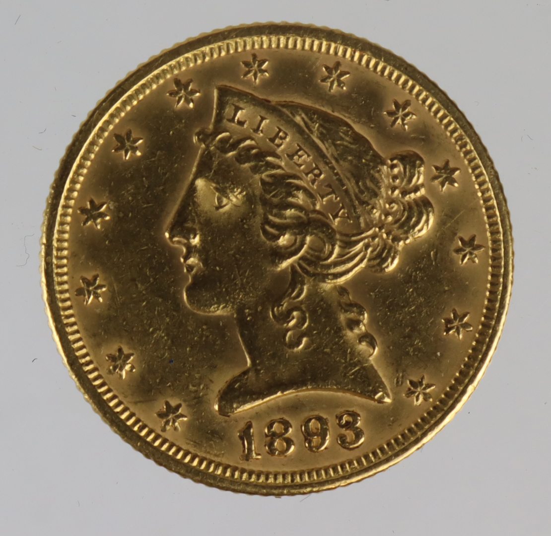 USA gold Five Dollars 1893 GVF