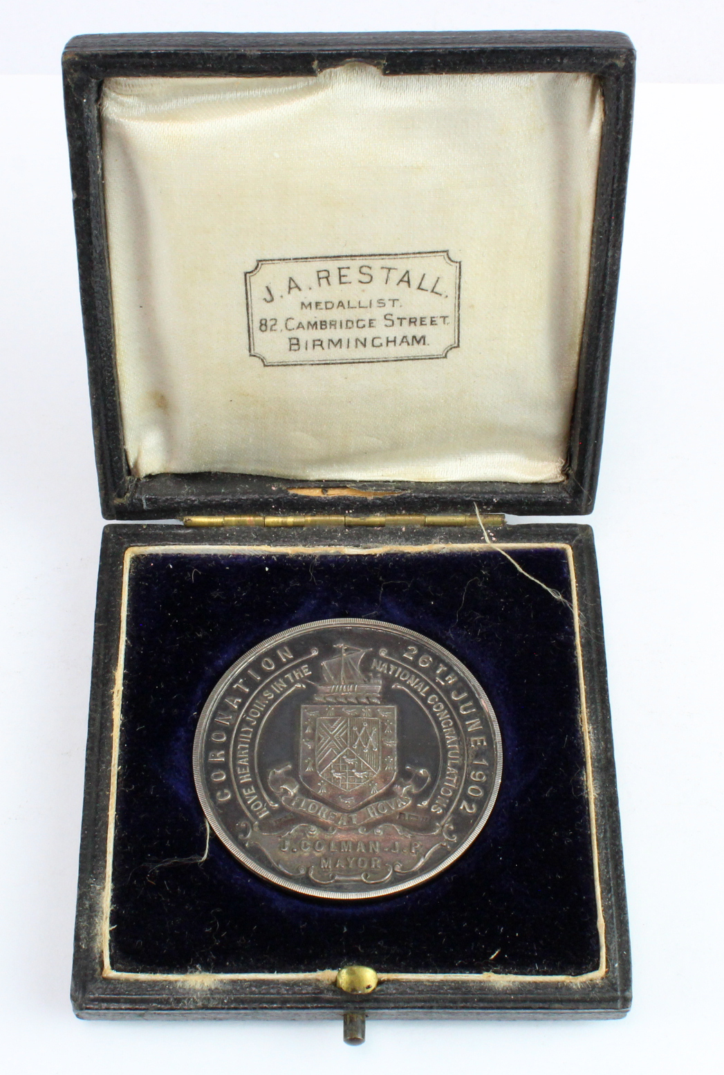 British Commemorative Medal, hallmarked silver d.38mm, 22.23g: Coronation of Edward VII 1902, Hove