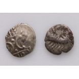 Ancient British Iron Age 'Celtic' silver Units (2) of the Iceni: Boar / horse 1.13g Fine, and ECEN /