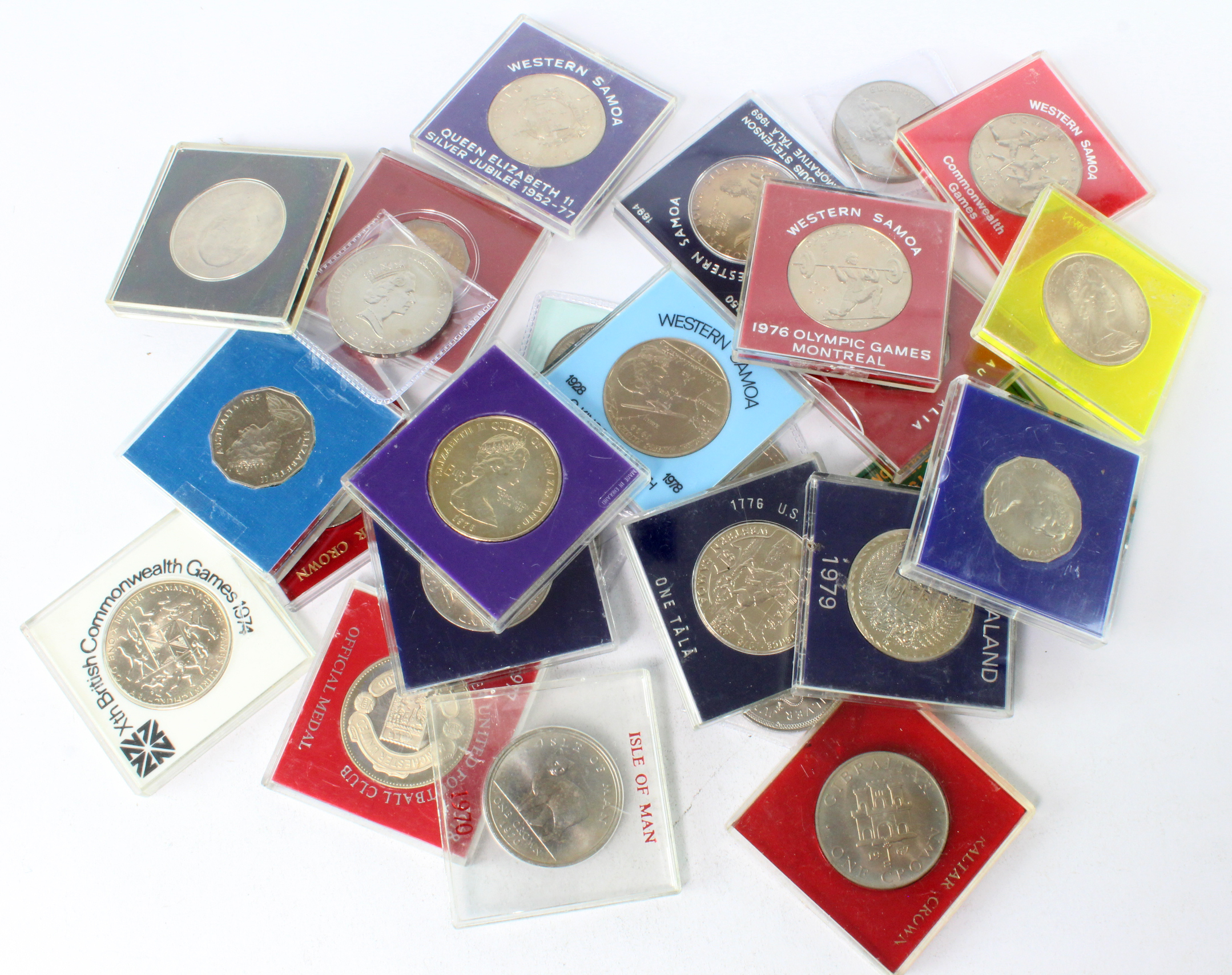 GB & Commonwealth (27) mainly Crowns in plastic sliding cases and packets; Isle of Man, Gibraltar,