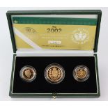 Three coin set 2002 (Two Pounds, Sovereign & Half Sovereign) Proof FDC boxed as issued