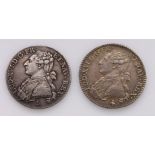 France (2) silver 24 Sols (1/5 Ecu): 1782A, KM#569.1, lightly toned aEF, and 1788H, KM# 569.4, GVF