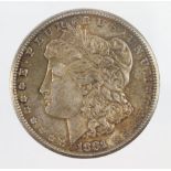 USA Morgan Silver Dollar 1881S, toned UNC, small scratch.